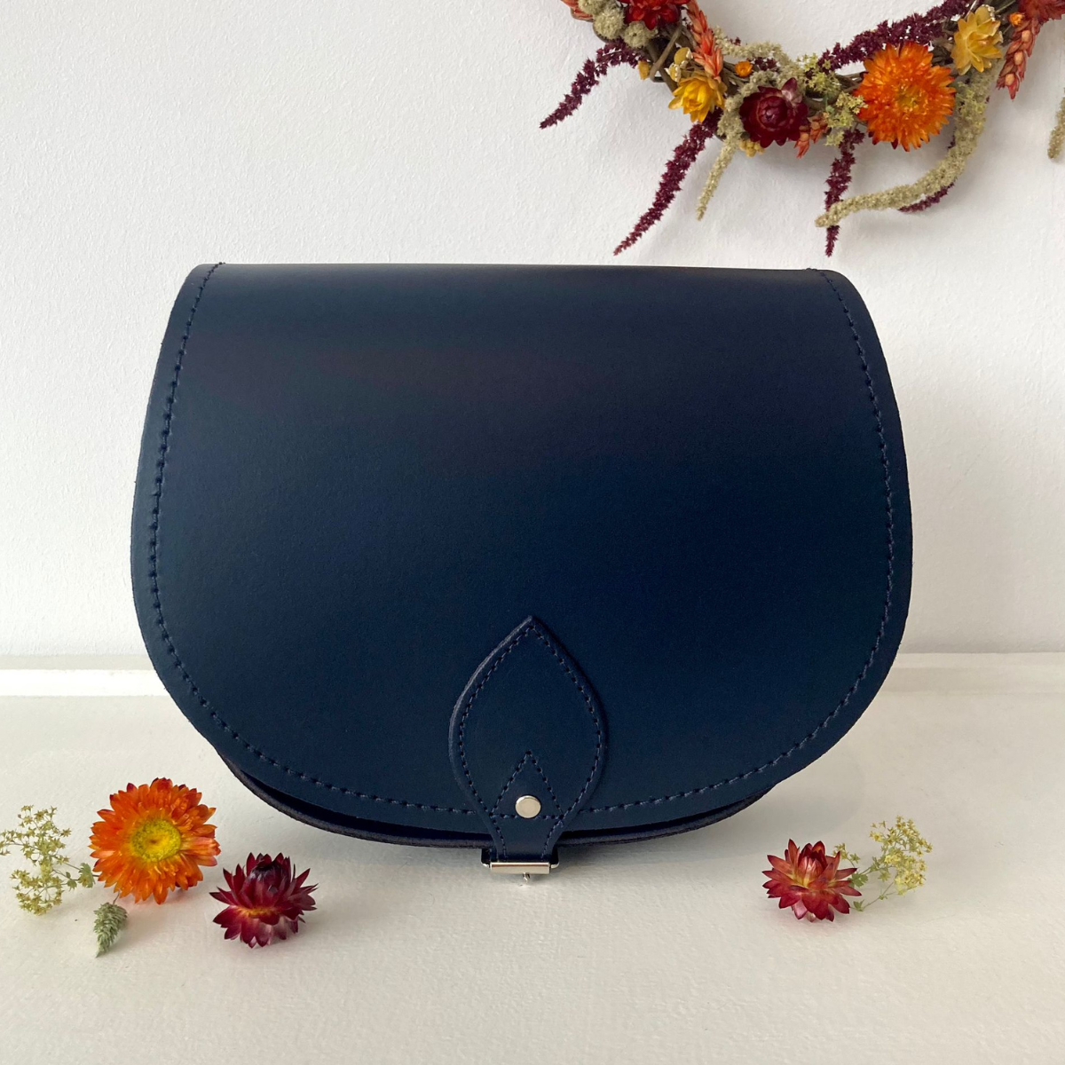 Navy handmade leather saddle bag