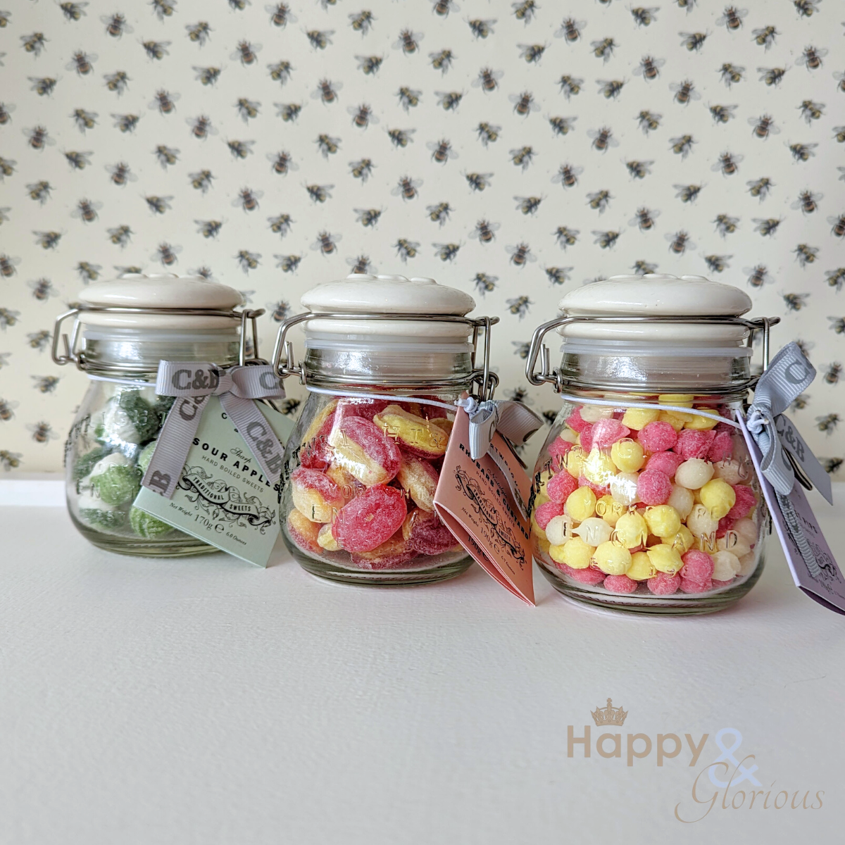 Sour apple sweets in vintage style jar