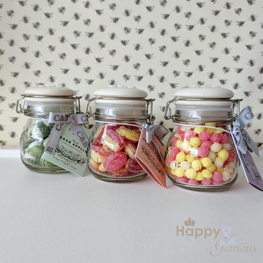 Sour apple sweets in vintage style jar