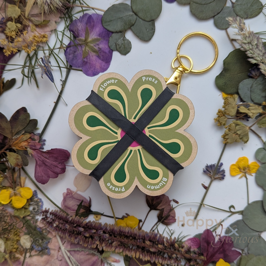 Flower press keyring - greens & yellows