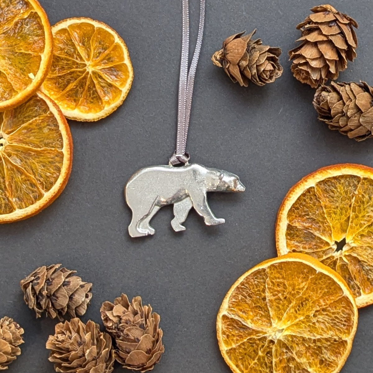 Pewter polar bear Christmas tree decoration - handmade by Lancaster & Gibbings