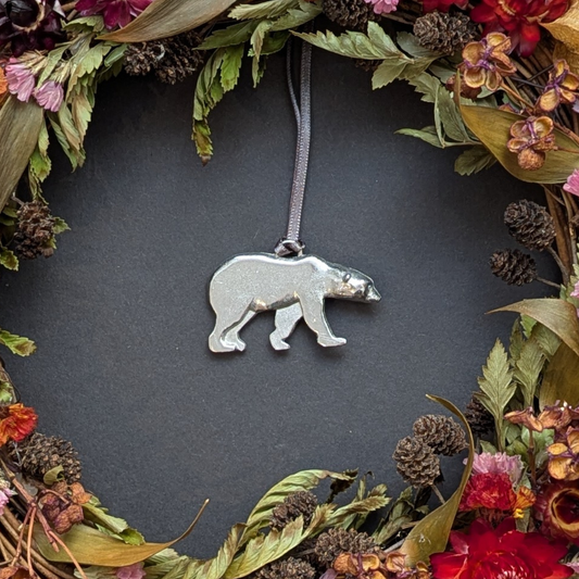 Pewter polar bear Christmas tree decoration - handmade by Lancaster & Gibbings