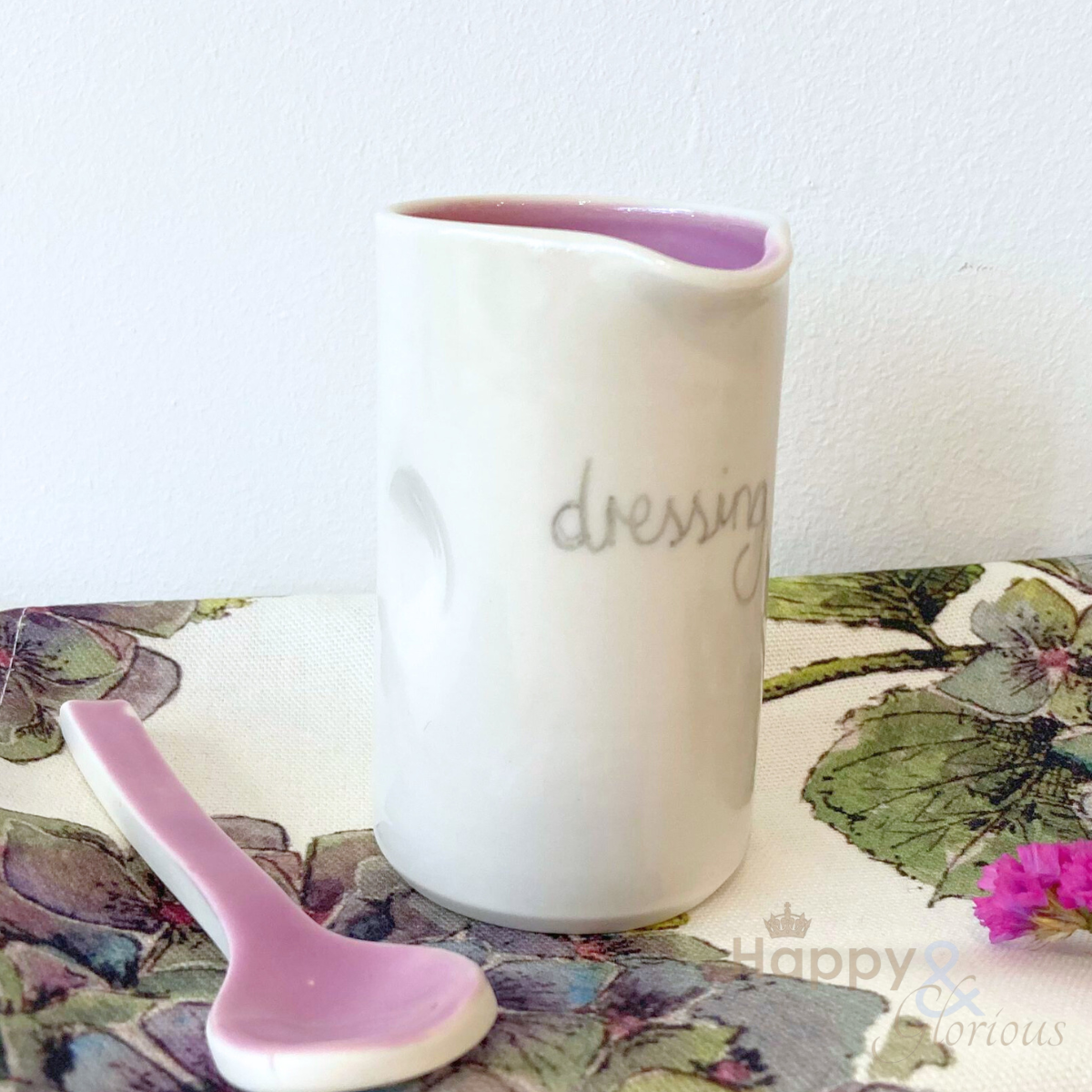 Porcelain dressing jug & spoon by Penny Spooner