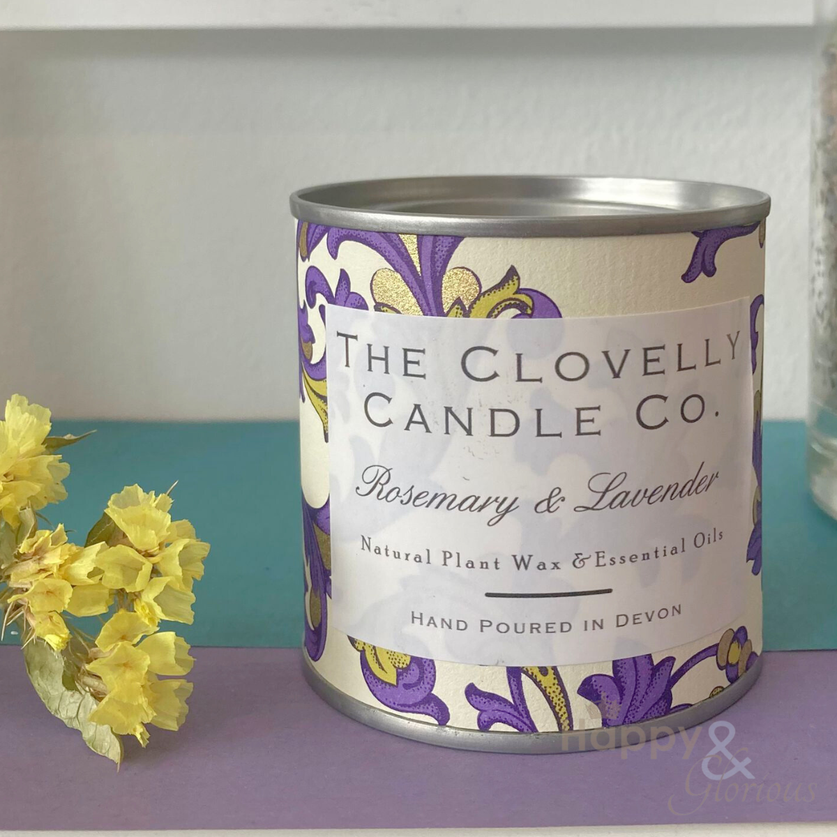 Clovelly rosemary & lavender essential oil candle in tin