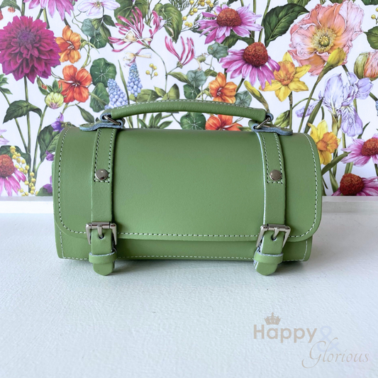 Handmade sage green leather bowler bag