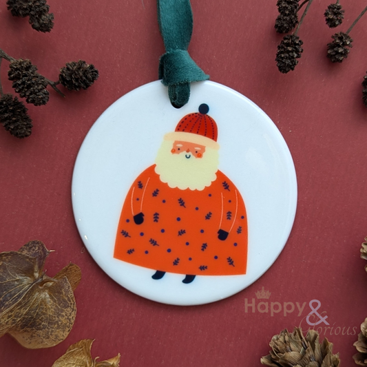 Little round Santa ceramic decoration