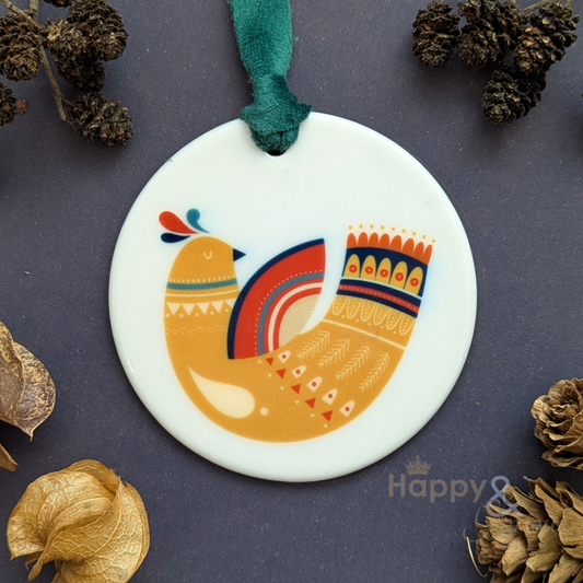 Yellow partridge ceramic Christmas decoration