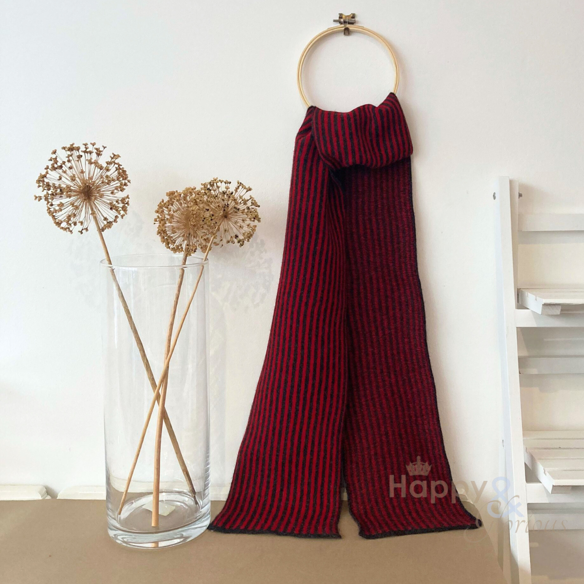 Red & grey stripe felted merino wool scarf