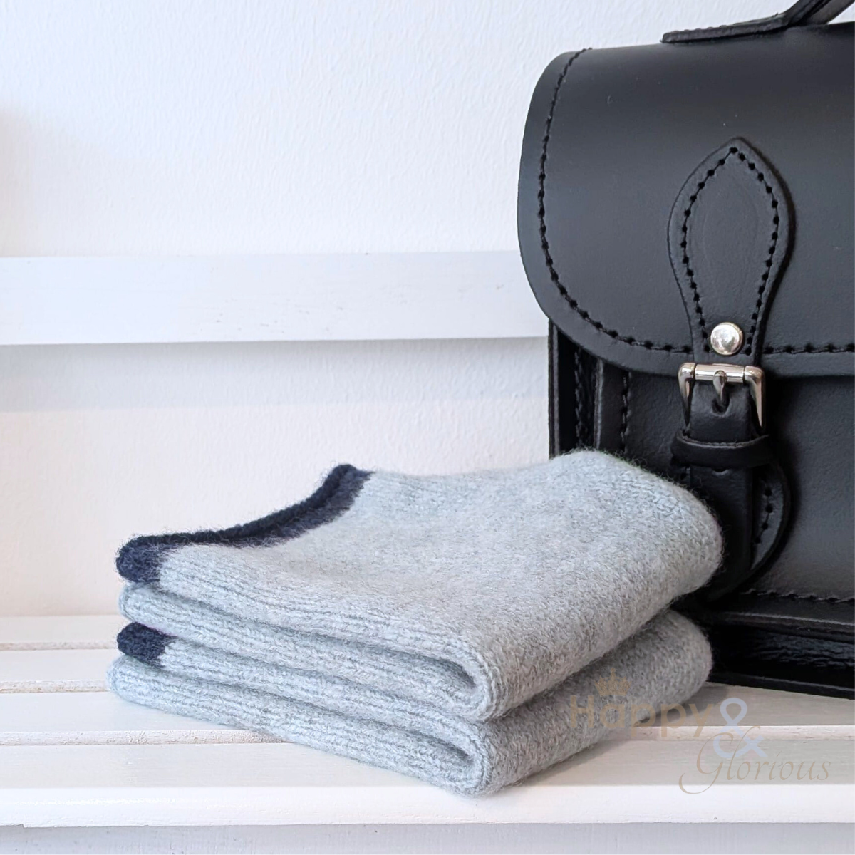 Soft blue felted merino wool wristwarmer gloves