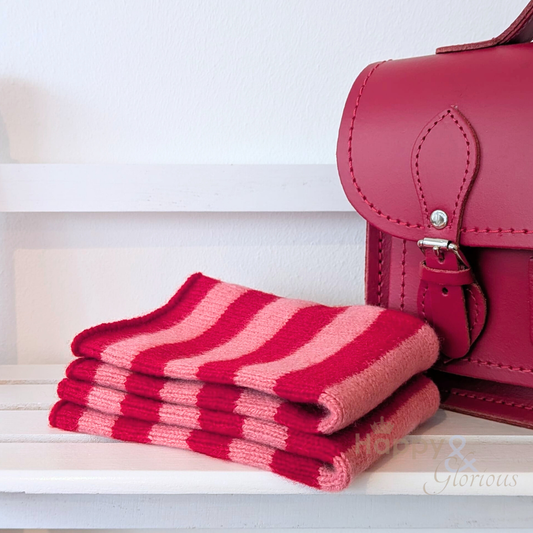 Pink & red stripe felted merino wool wristwarmer gloves