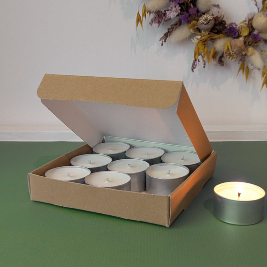 Lime basil & mandarin soy wax fragranced tealight candles - box of nine