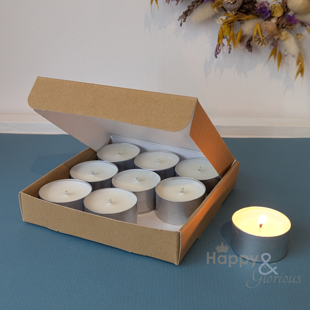 Orange, clove & cinnamon soy wax fragranced tealight candles - box of nine