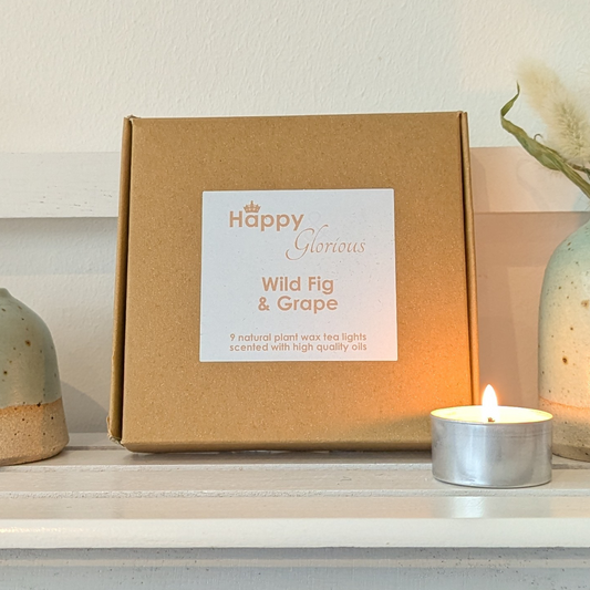 Wild fig & grape soy wax fragranced tealight candles - box of nine