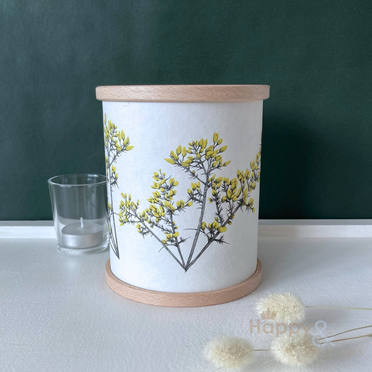 Yellow gorse parchment candle cover