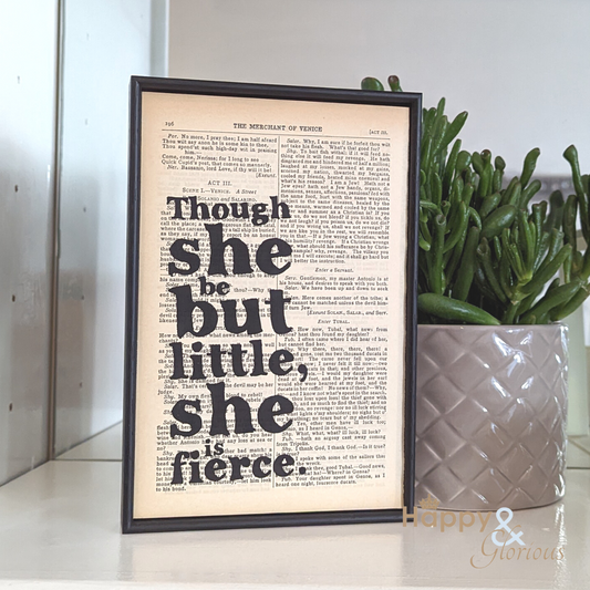 'Though she be but little, she is fierce' Shakespeare framed book quote