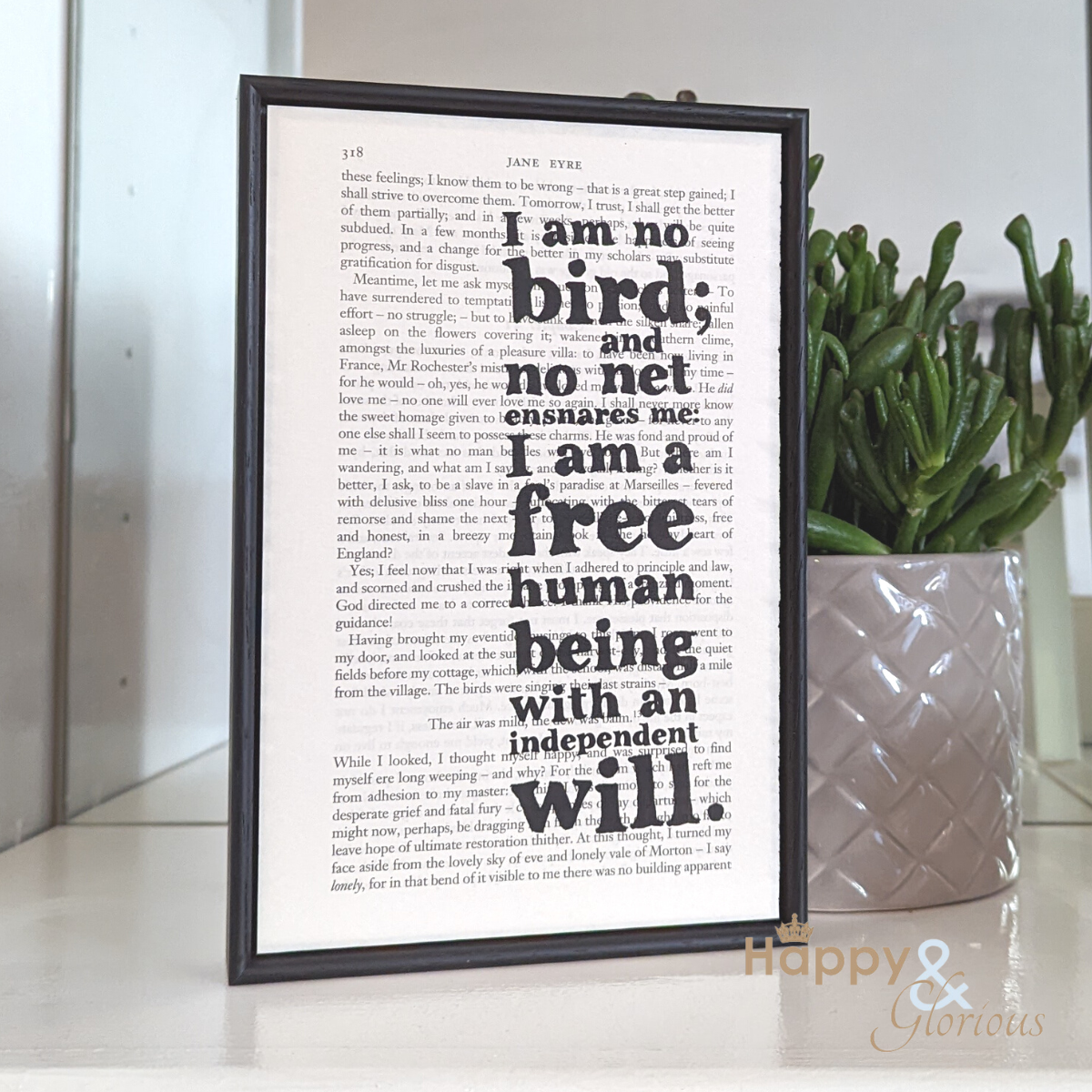 'I am no bird' Jane Eyre framed book quote