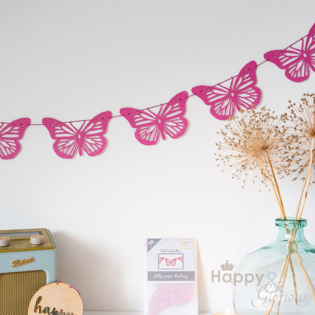 Jolly paper bunting - pink butterflies