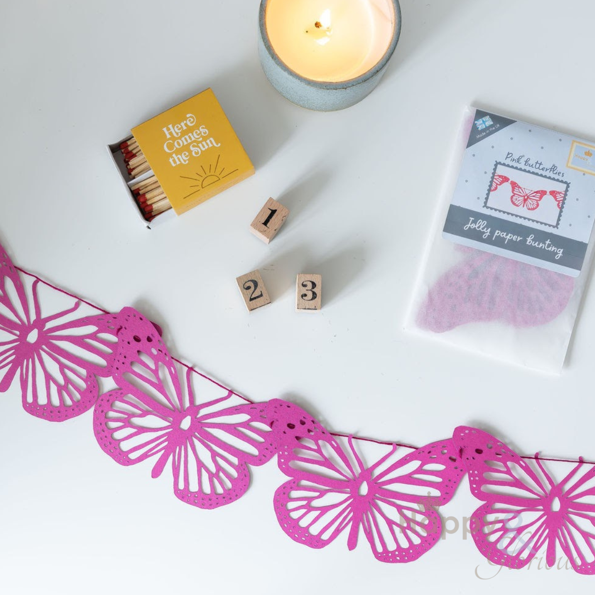 Jolly paper bunting - pink butterflies