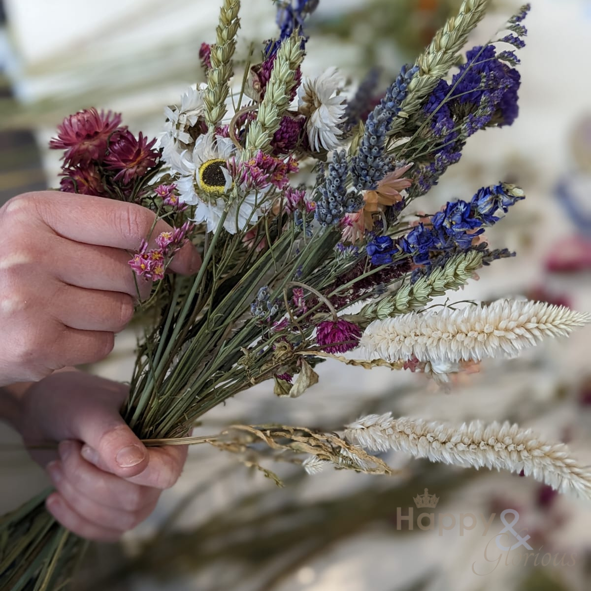 Hand tied dried flower bouquet