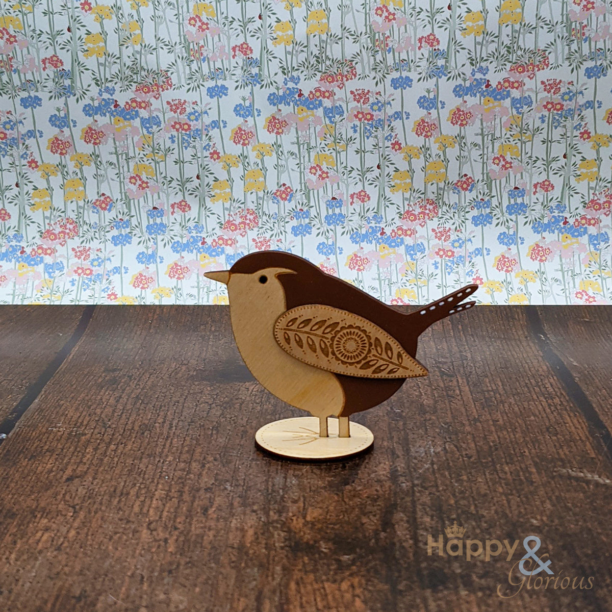 Wooden standing wren decoration