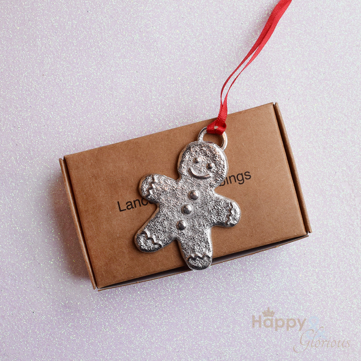 Pewter gingerbread man Christmas tree decoration - handmade by Lancaster & Gibbings