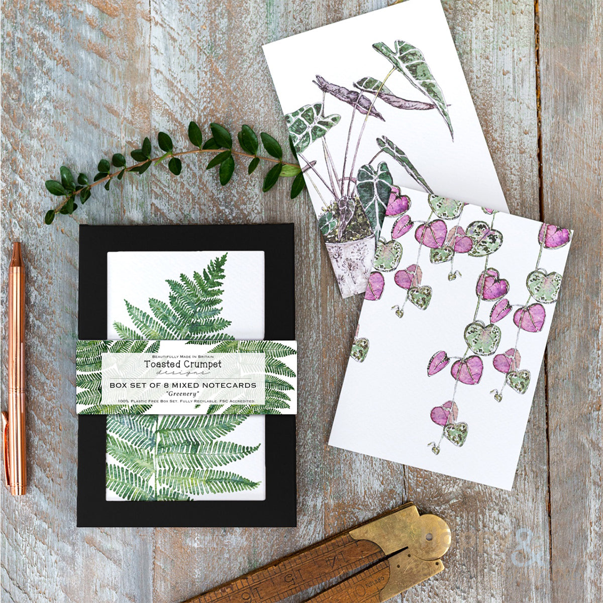Greenery set of eight notecards