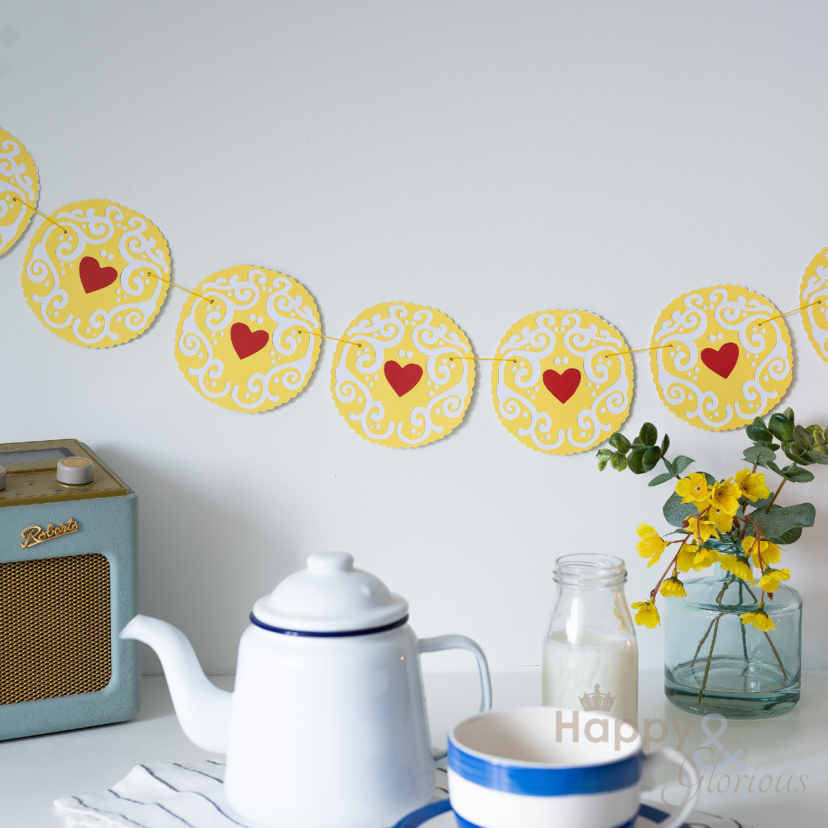 Jolly paper bunting - jammy heart biscuits