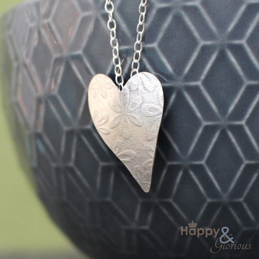 Sterling silver embossed heart necklace