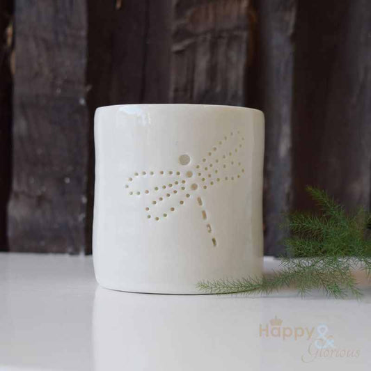 Porcelain dragonfly tealight candle holder by Luna Lighting