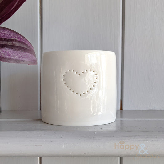 Porcelain heart tealight candle holder by Luna Lighting