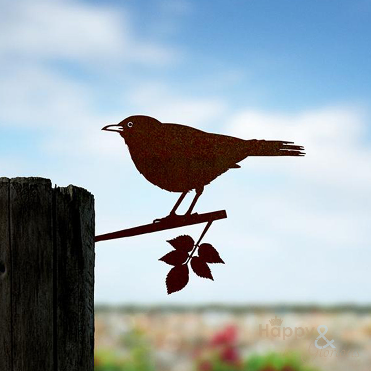 Steel blackbird silhouette garden art