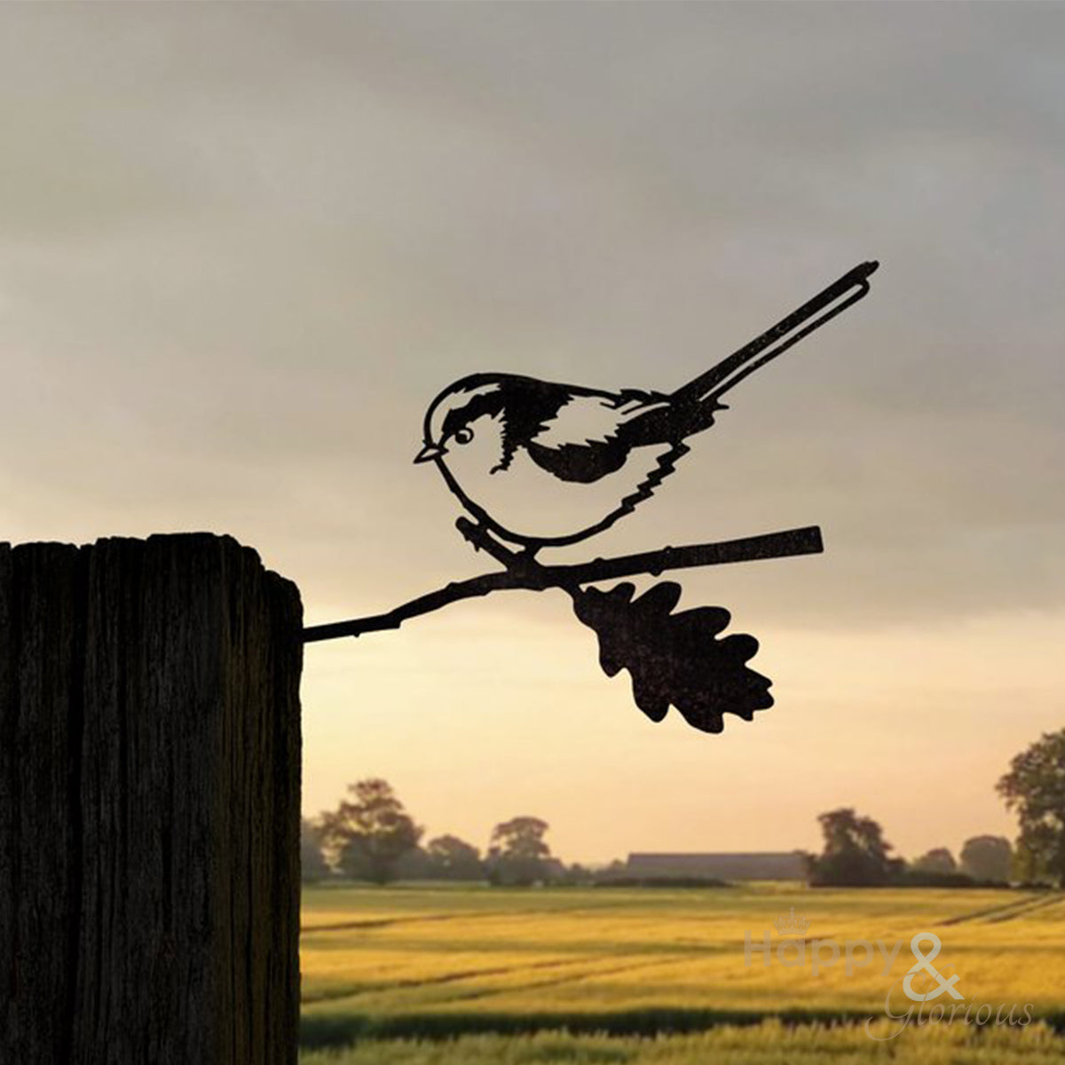 Steel long tailed tit silhouette garden art