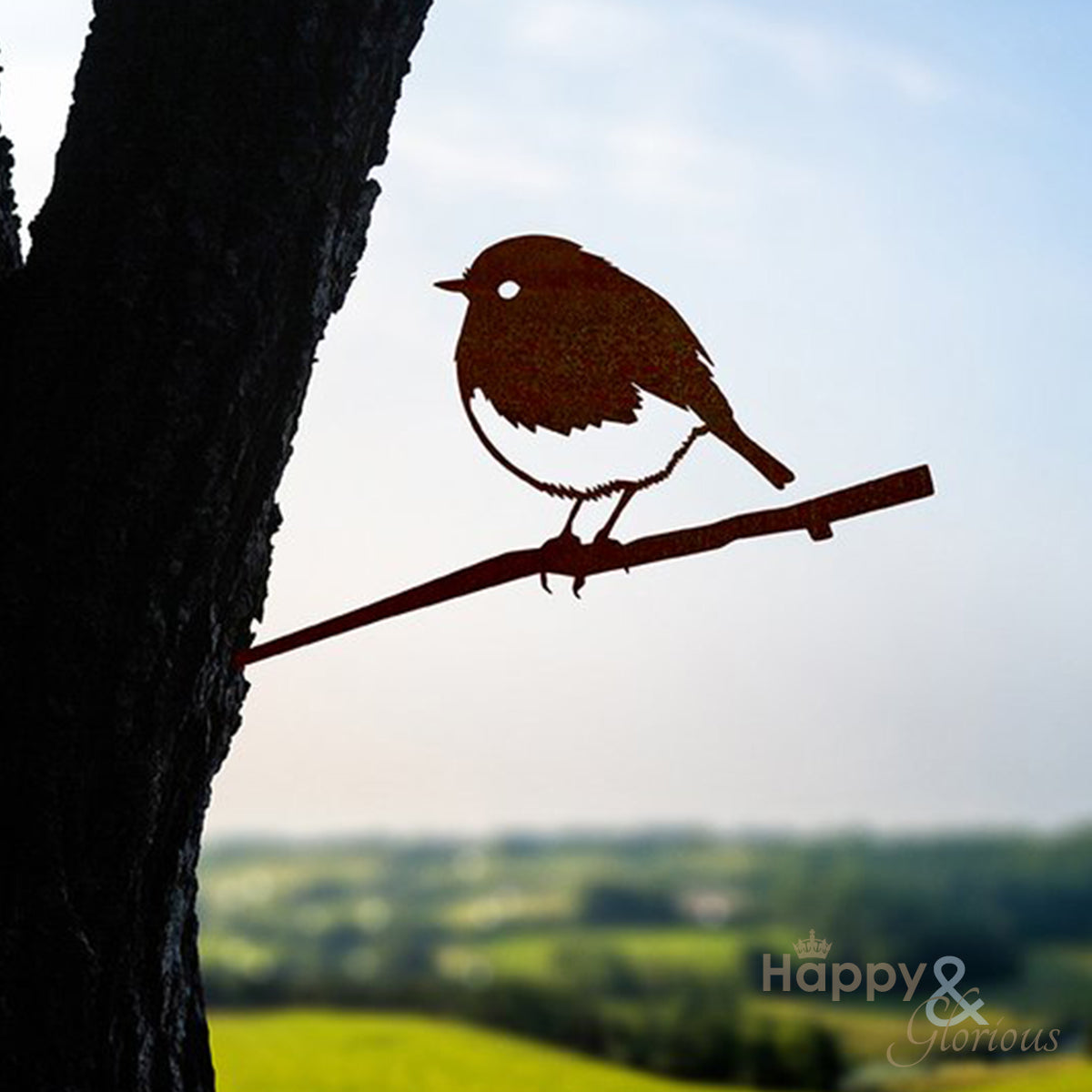 Steel robin silhouette garden art