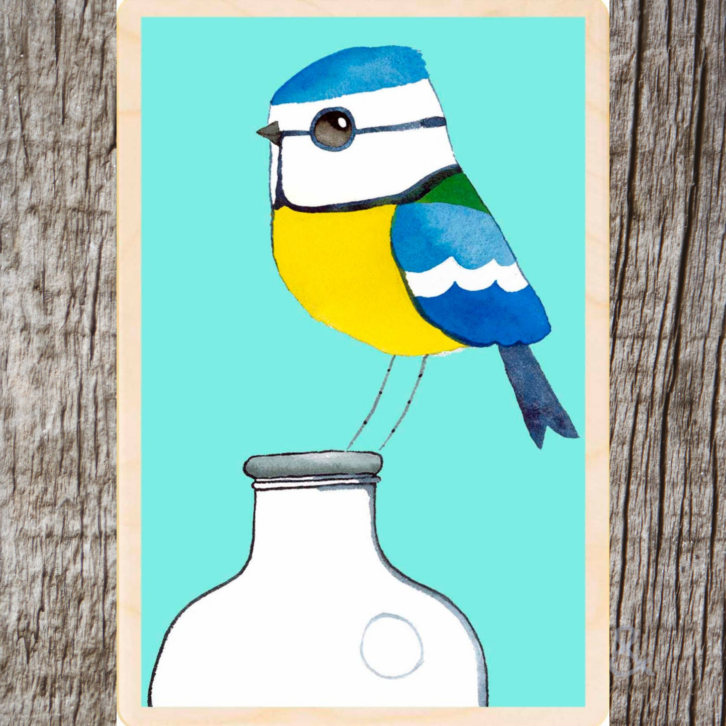 Wooden bird postcard by Matt Sewell