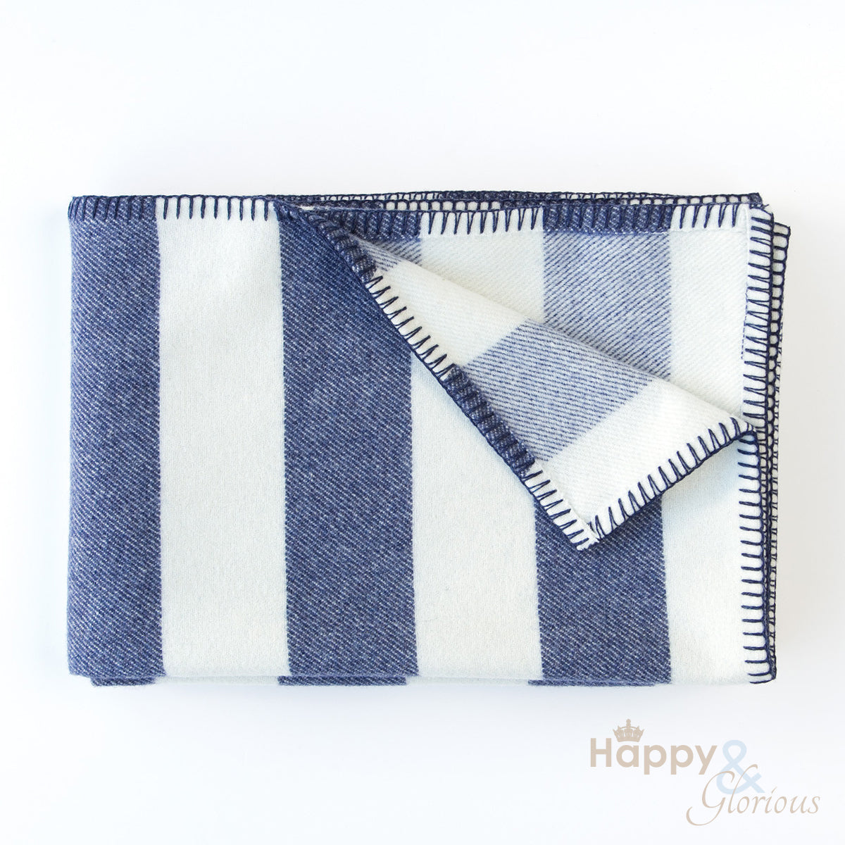 Indigo 'broadstripe' pure wool blanket by Melin Tregwynt