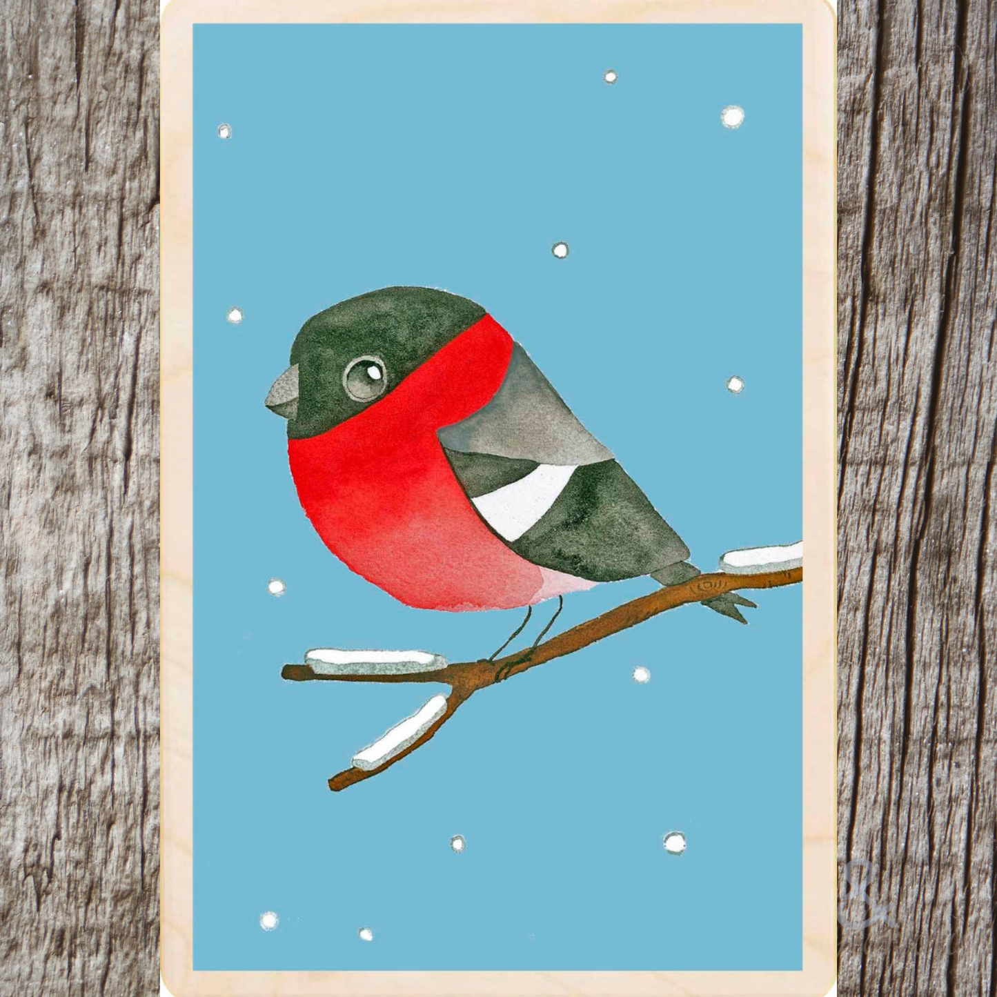 Wooden bird postcard by Matt Sewell