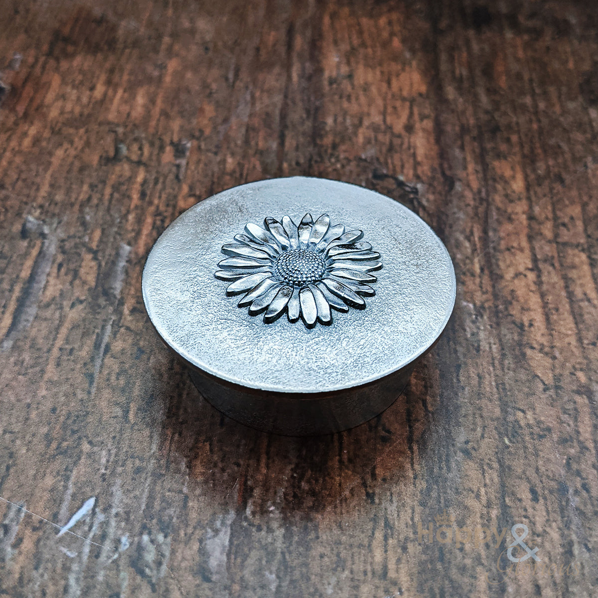 Pewter daisy tiny jewellery & trinket box by Lancaster & Gibbings