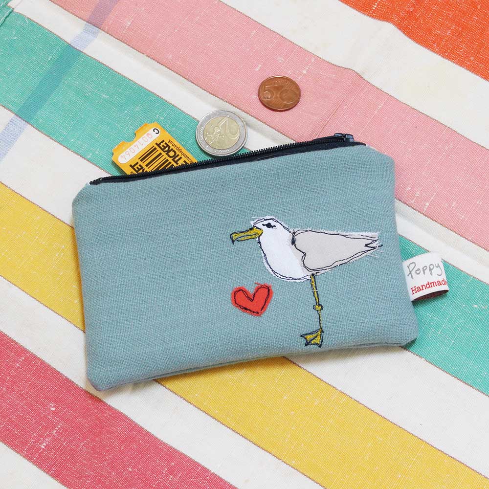 Embroidered seagull purse