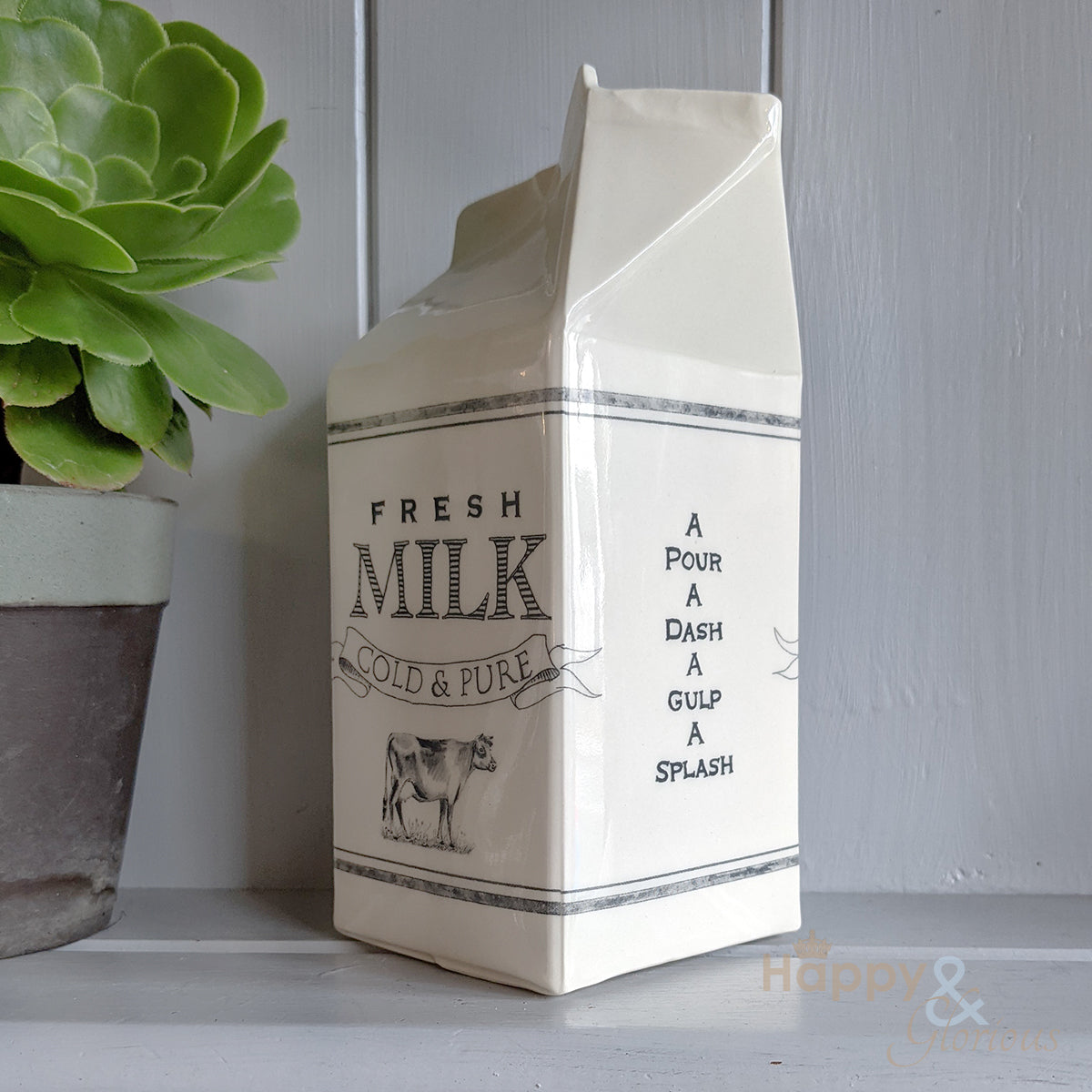 'Dairy' ceramic milk carton jug