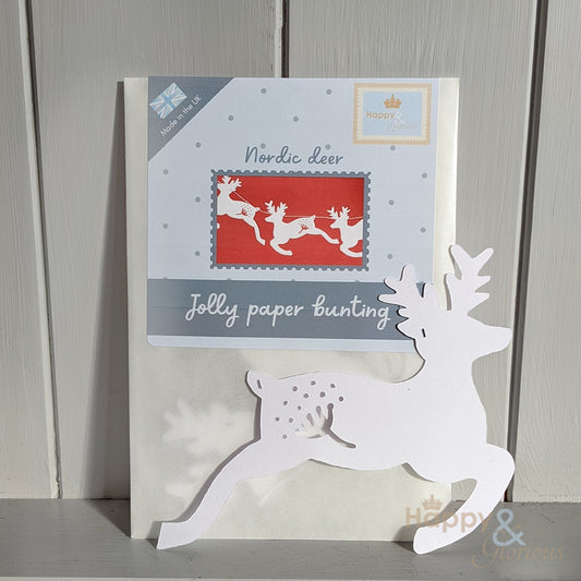 Jolly paper bunting - white Nordic deer