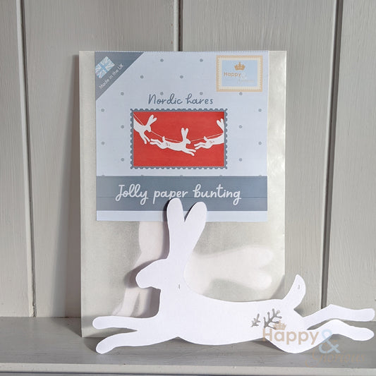 Jolly paper bunting - white Nordic hares