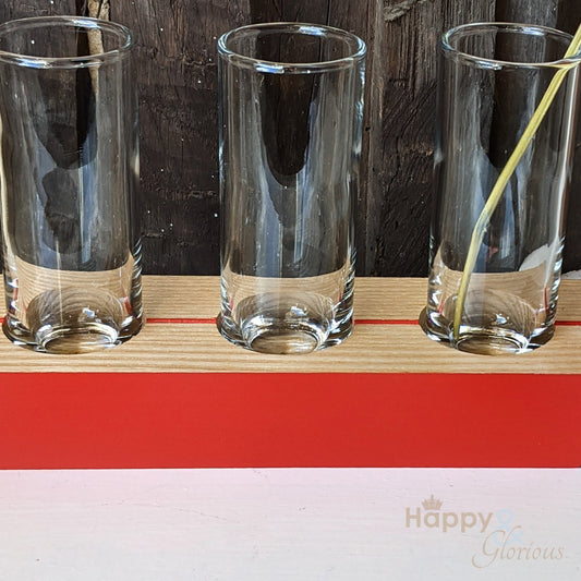 Flame red 'in-a-row' wood and glass triple stem vase