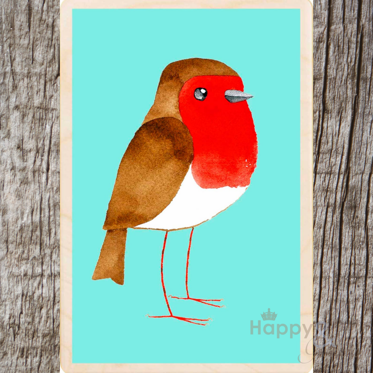 Wooden bird postcard by Matt Sewell