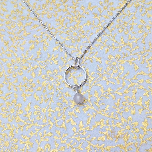Sterling silver & rose quartz hoop necklace