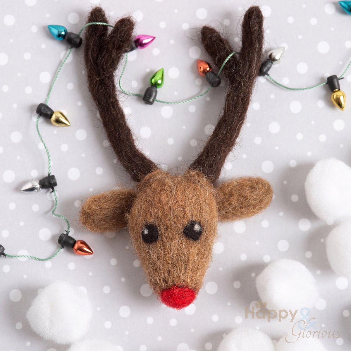 Mini Rudolph brooch needle felting craft kit Happy Glorious