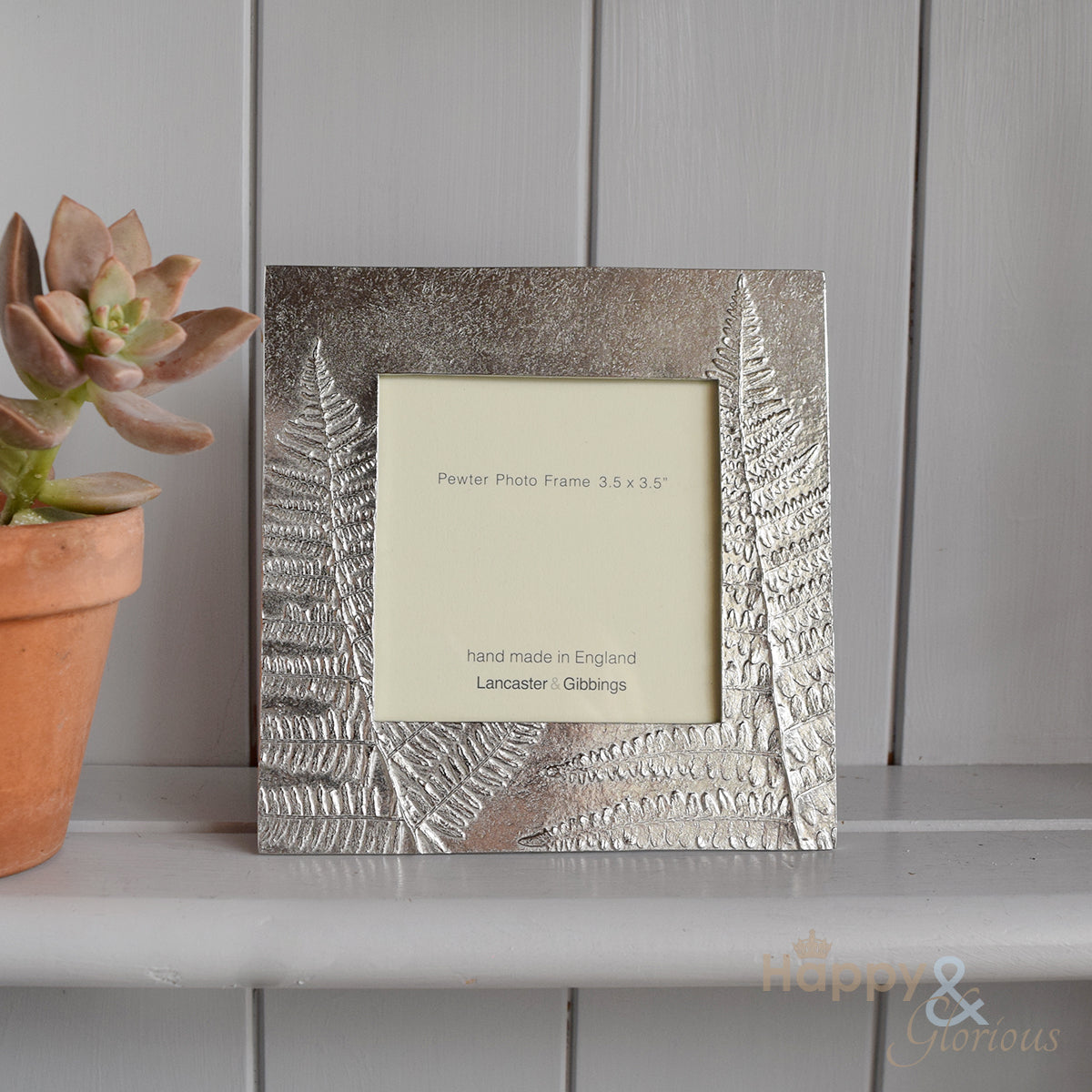 Pewter 'ferns' 3.5" square frame by Lancaster & Gibbings