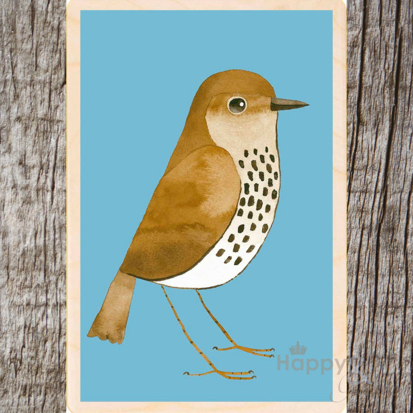 Wooden bird postcard by Matt Sewell