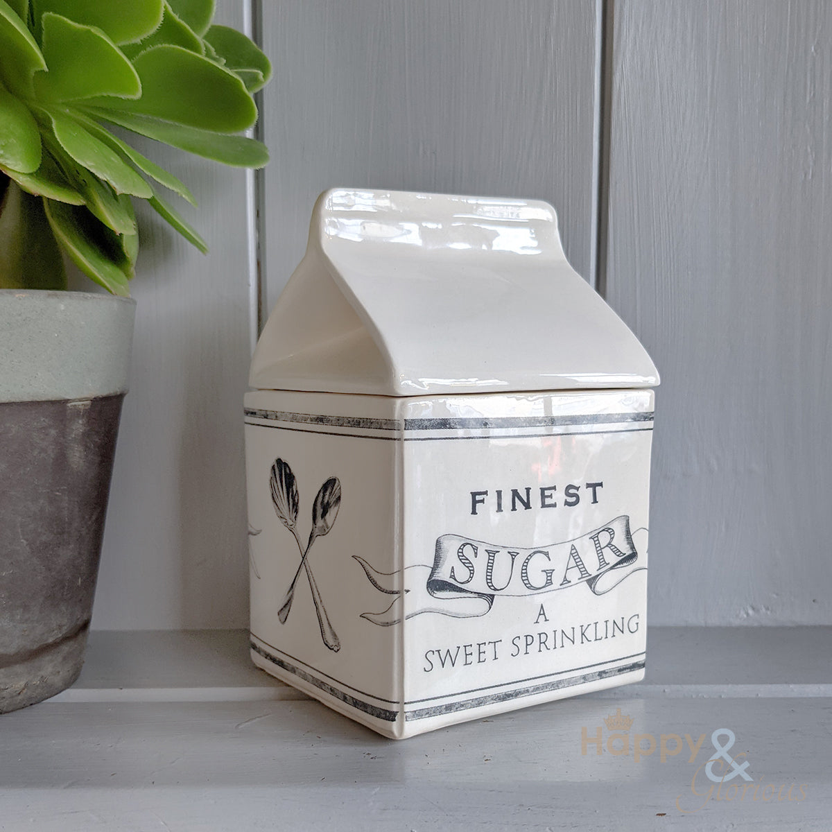 'Finest Sugar' ceramic carton sugar pot