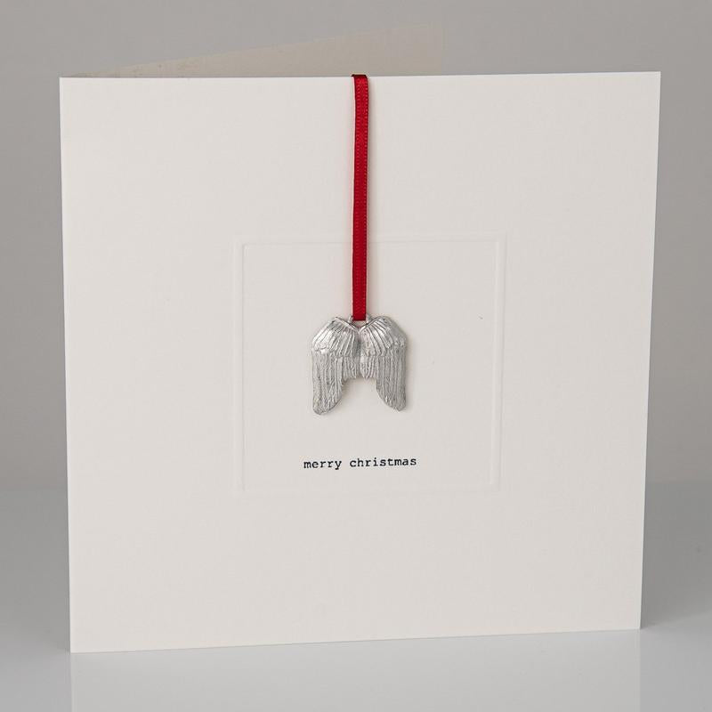 Pewter angel wings keepsake Christmas card
