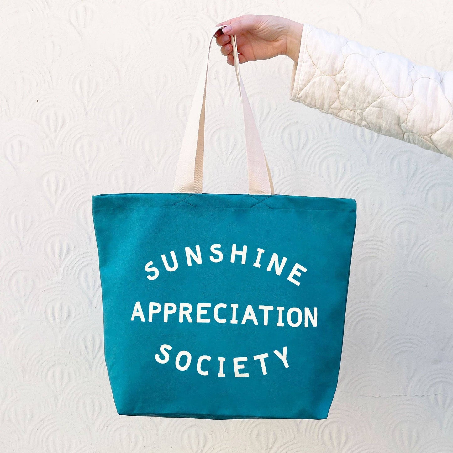 Sunshine appreciation society turquoise canvas tote bag